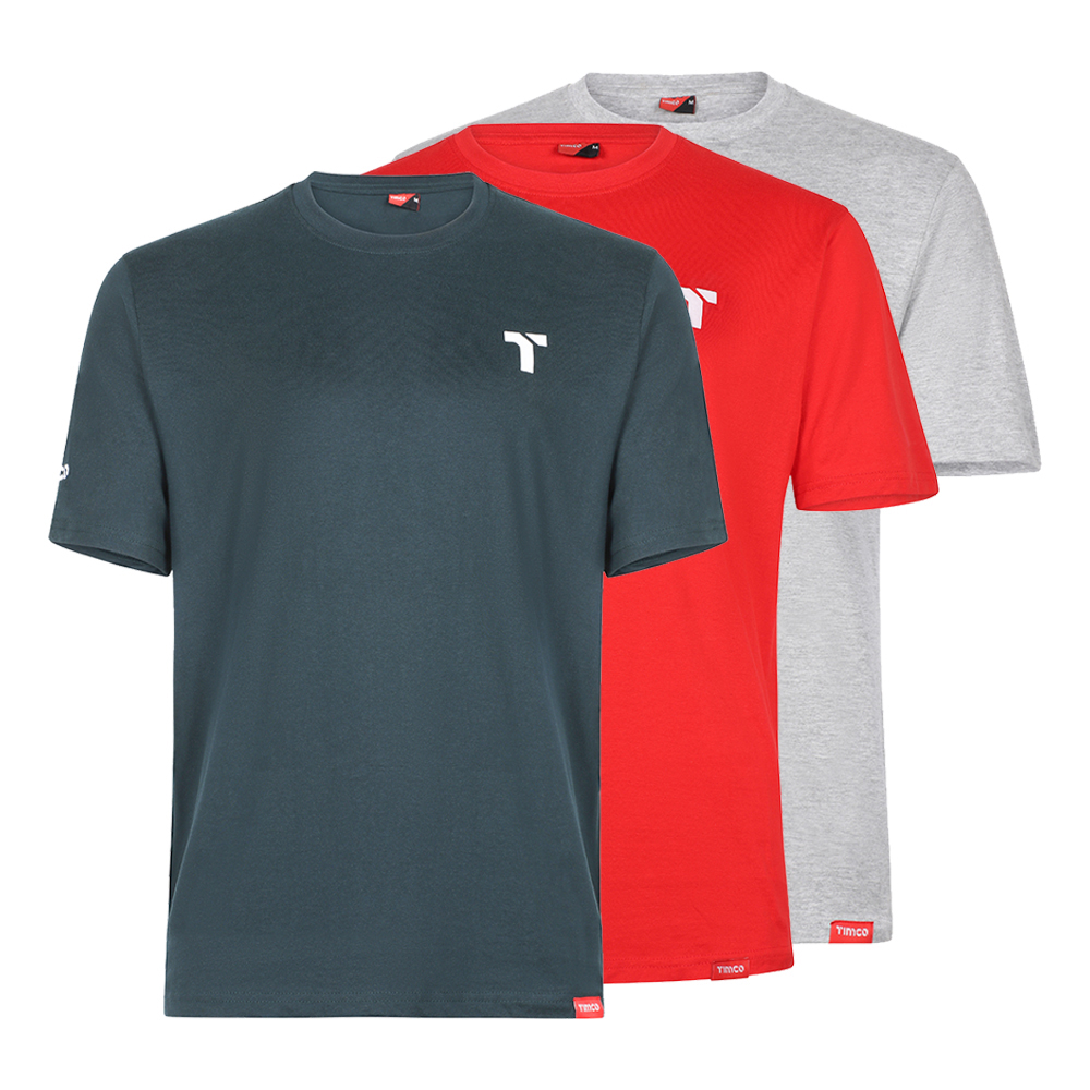 TIMCO Short Sleeve Trade T-Shirt Pack Large (Grey/Red/Green)